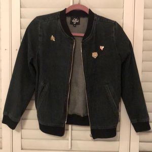 Valfre goodbye black denim bomber jacket M pins
